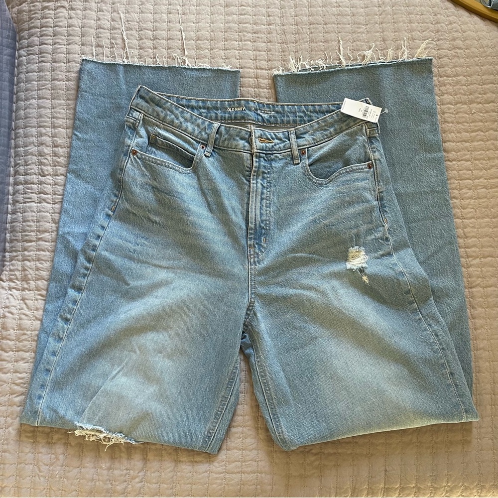 NWT Old Navy High-Rise Wide Leg Jeans - Denim Blue Sz 12 (tall- has raw hem)
